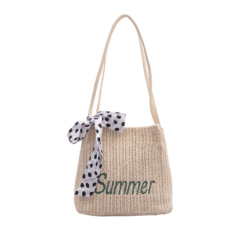 Round Ladies Straw Woven Bag Simple Shoulder Bag Beach Bag Large Capacity Handbag Women Bags Casual Tote Zipper: White