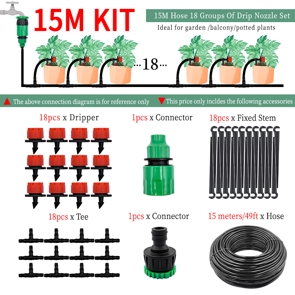 Greenhouse 10M-30M DIY Drip Irrigation System Automatic Watering Garden Hose Micro Drip Watering Kits with Adjustable Drippers: Yellow