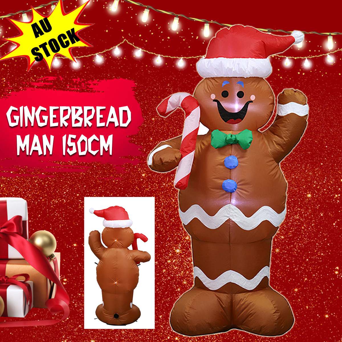 Santa Claus Christmas Inflatable LED Light Up Outdoor Garden Decoration Snowman Inflatable Gingerbread Man Inflatable Model Toys: Type B US