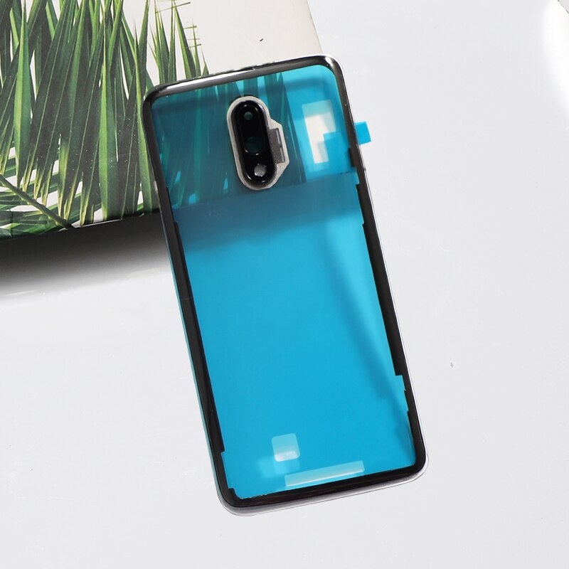 7 Oneplus7 Original Tampa da caixa de Vidro Traseiro Para Oneplus One Plus Reparo Da Porta Da Bateria de Volta Caso + Câmera Adesivo De Vidro cola: Clear