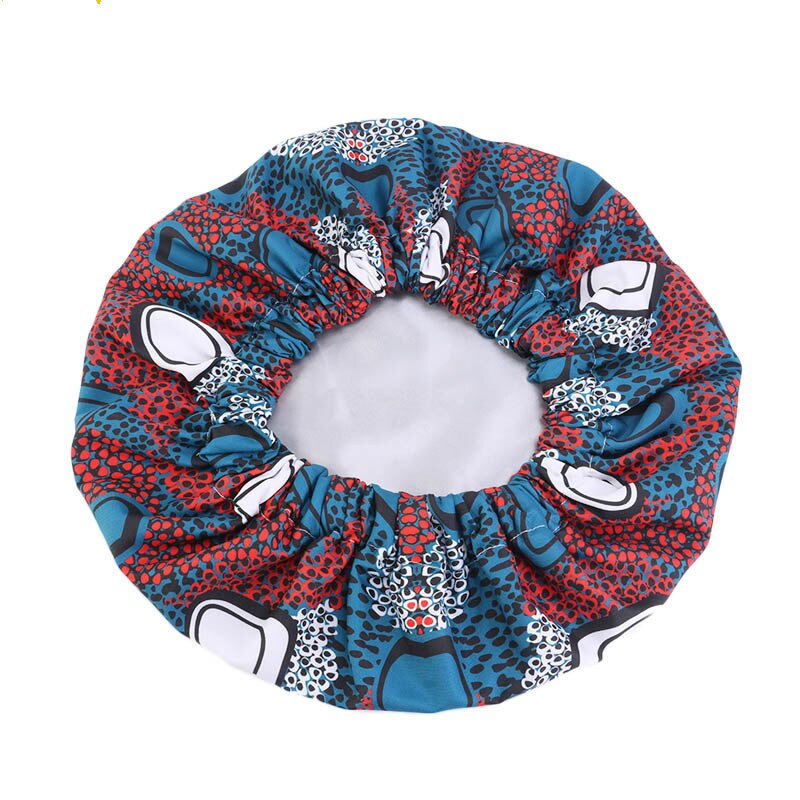 Dubbelt lager satin turban afrikanskt mönster tryck motorhuv kvinnor dag natt sömn mössa extra stor huvud klädsel dam huvud omlott hatt: Stil 434-3