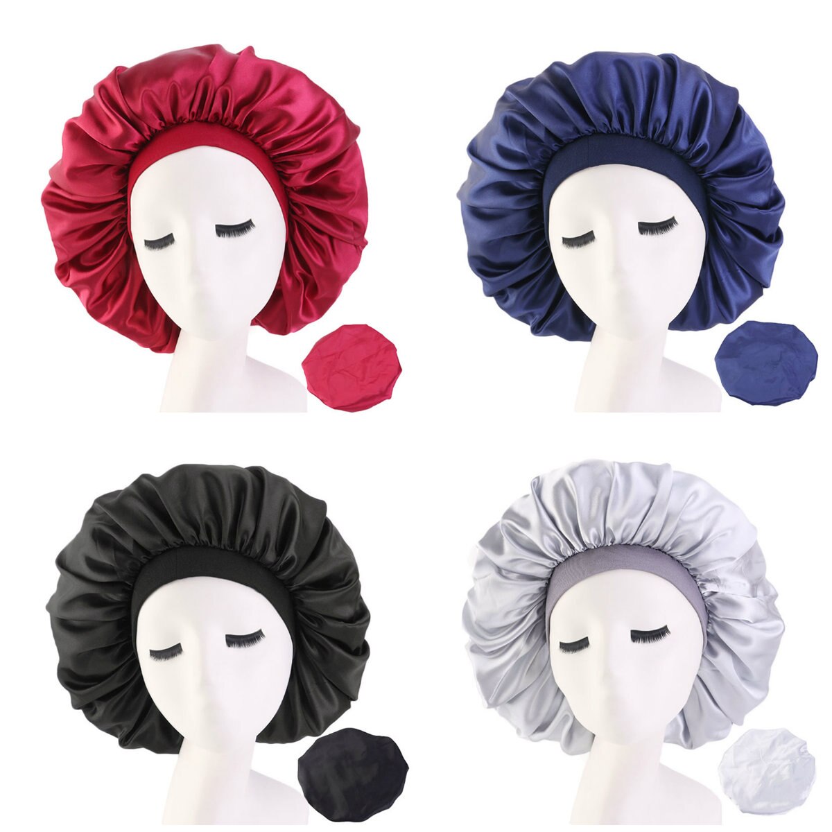 Fshion Women Satin Night Sleep Cap Hair Bonnet Hat Silk Head Cover Wide Elastic Band