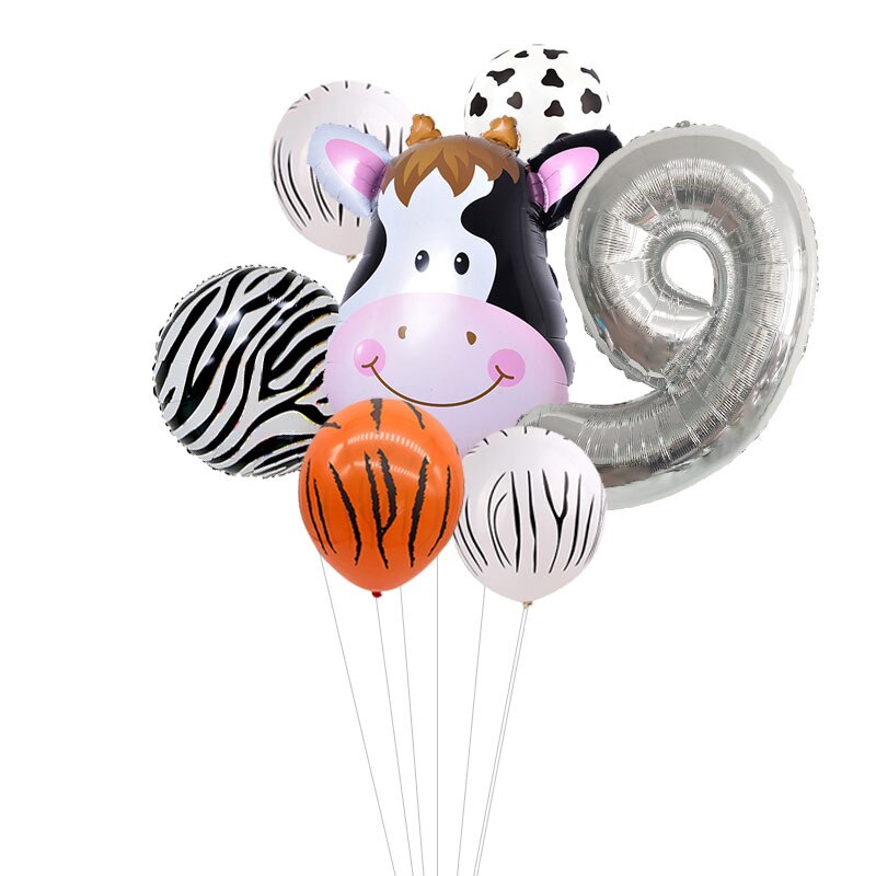 Kids Animal Birthday Party Balloons First Birthday Safari Animal Balloon Bouquet Jungle Animal Ballons Digital Balloon: silver 9