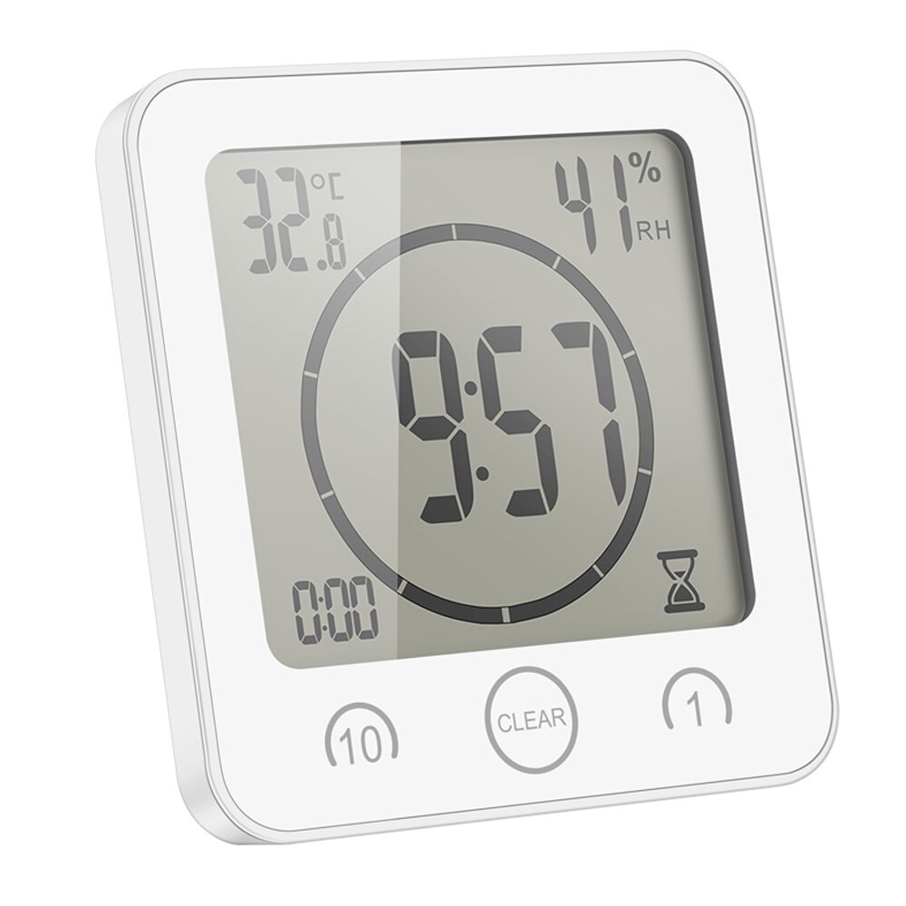 Touch Control Thermometer Hygrometer Waterdichte Kok Timer met Alarm LCD Digitale Badkamer Klok: WHITE