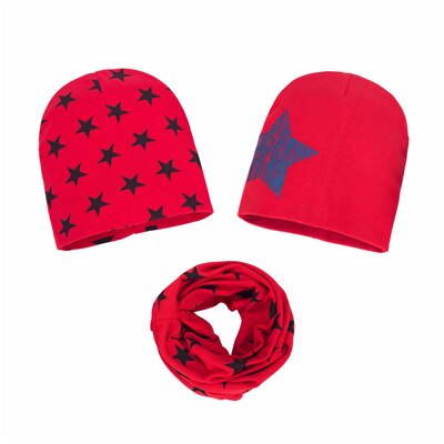 Driedelige Kinderen Hoeden Sjaal Baby Jongens Gedrukt Gebreide Caps Lente Herfst Kids Peuter Star Katoen Papa Mama Caps 6M-36Month: C