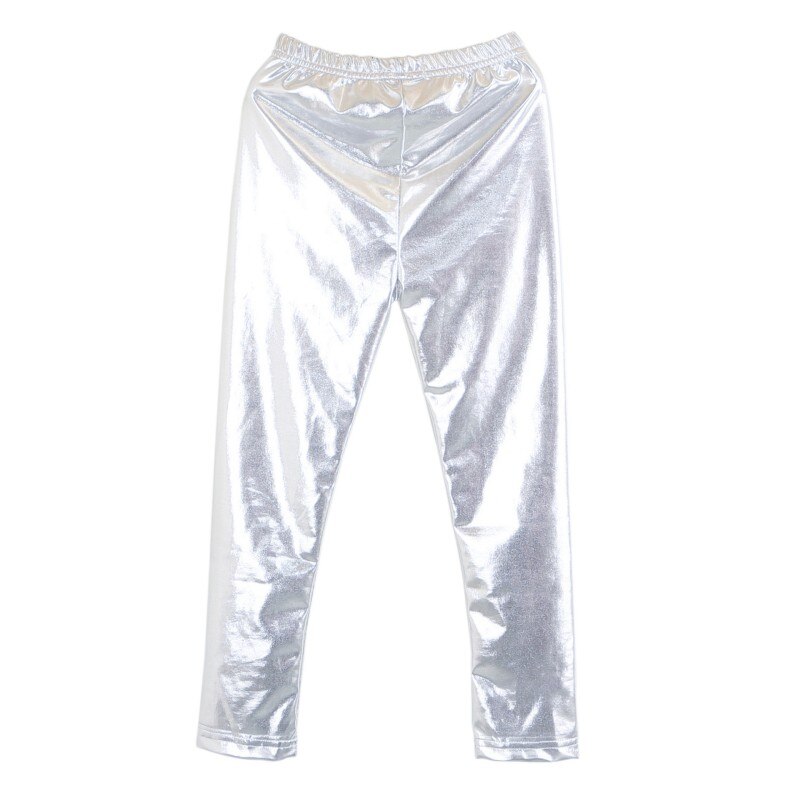 Baby pige metallic skinny skinny bukser leggings afslappet cool cropped børnetøj piger flæse leggings: Sølv / 9