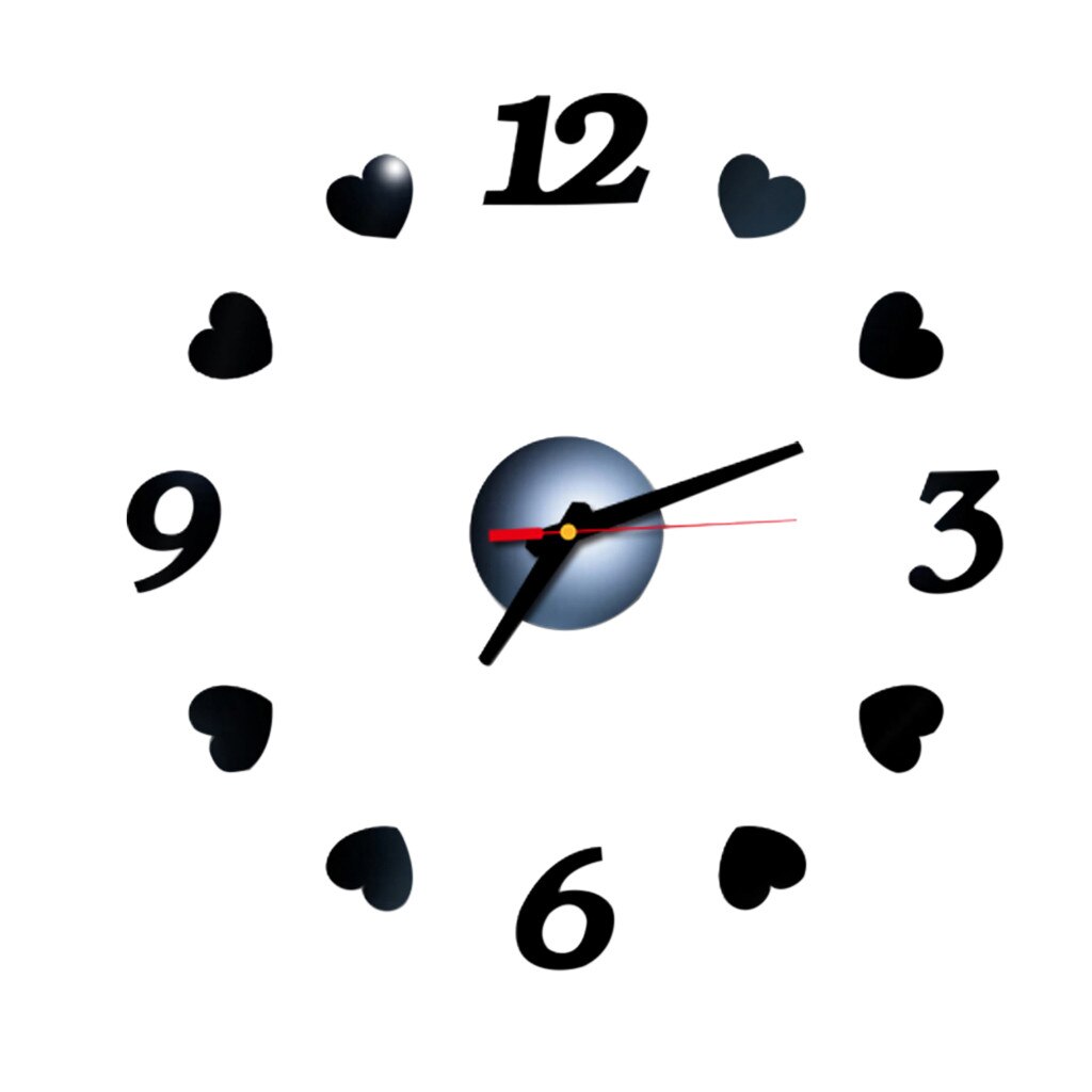 Stickers DIY Wall Clock 3D Mirror Surface Sticker Home Office Decor Clock christmas window stickers pegatinas navidad ofertas: Black