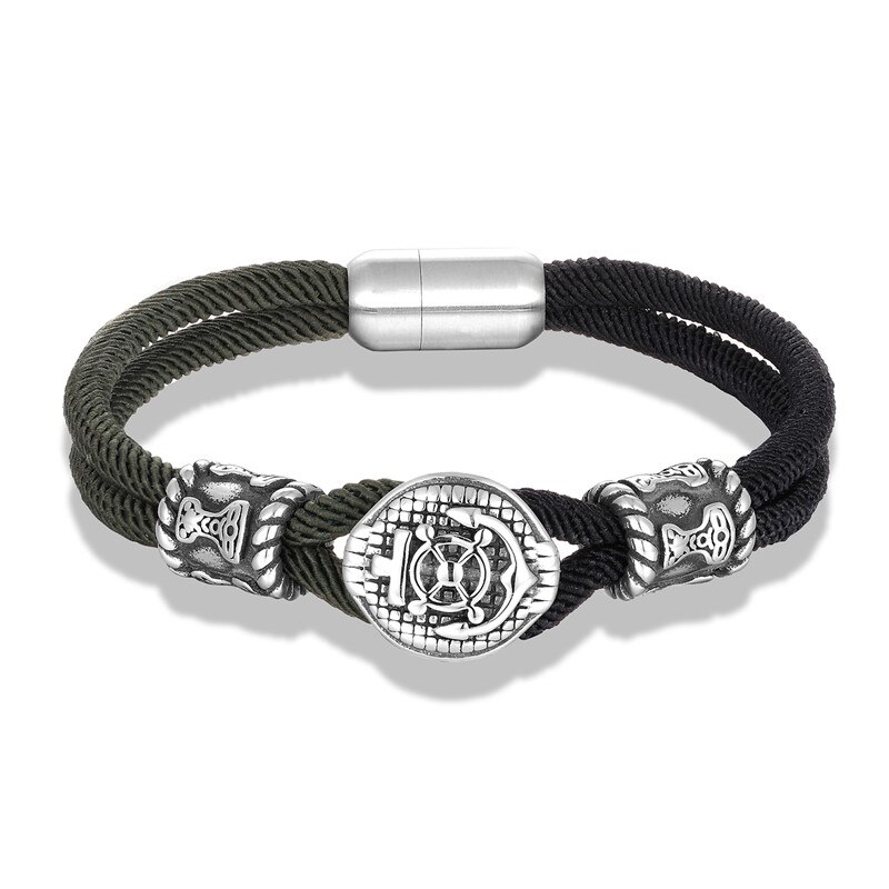 Mkendn seemannsanker-ruderseilarmband für damen und herren, edelstahl-magnetverschluss, marine-stil, hoffnungsschmuck, überlebensschmuck, pulseras: Schwarz grün / 19cm