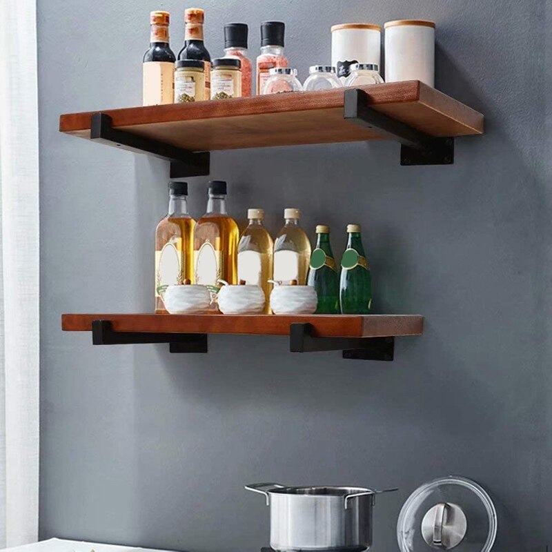 Floating Shelf Brackets,Black Heavy Duty Folding Wall Shelving Metal Shelf Bracket,Wall Shelf Brackets Decorative,4 Pack