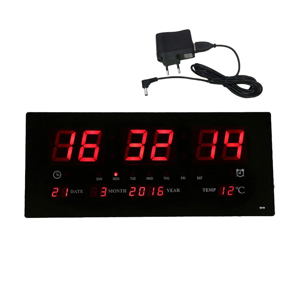 17inch Digital LED Screen Projection Wall Clock Time Calendar with Indoor Thermometer 24H Display - Days/Month/Year EU
