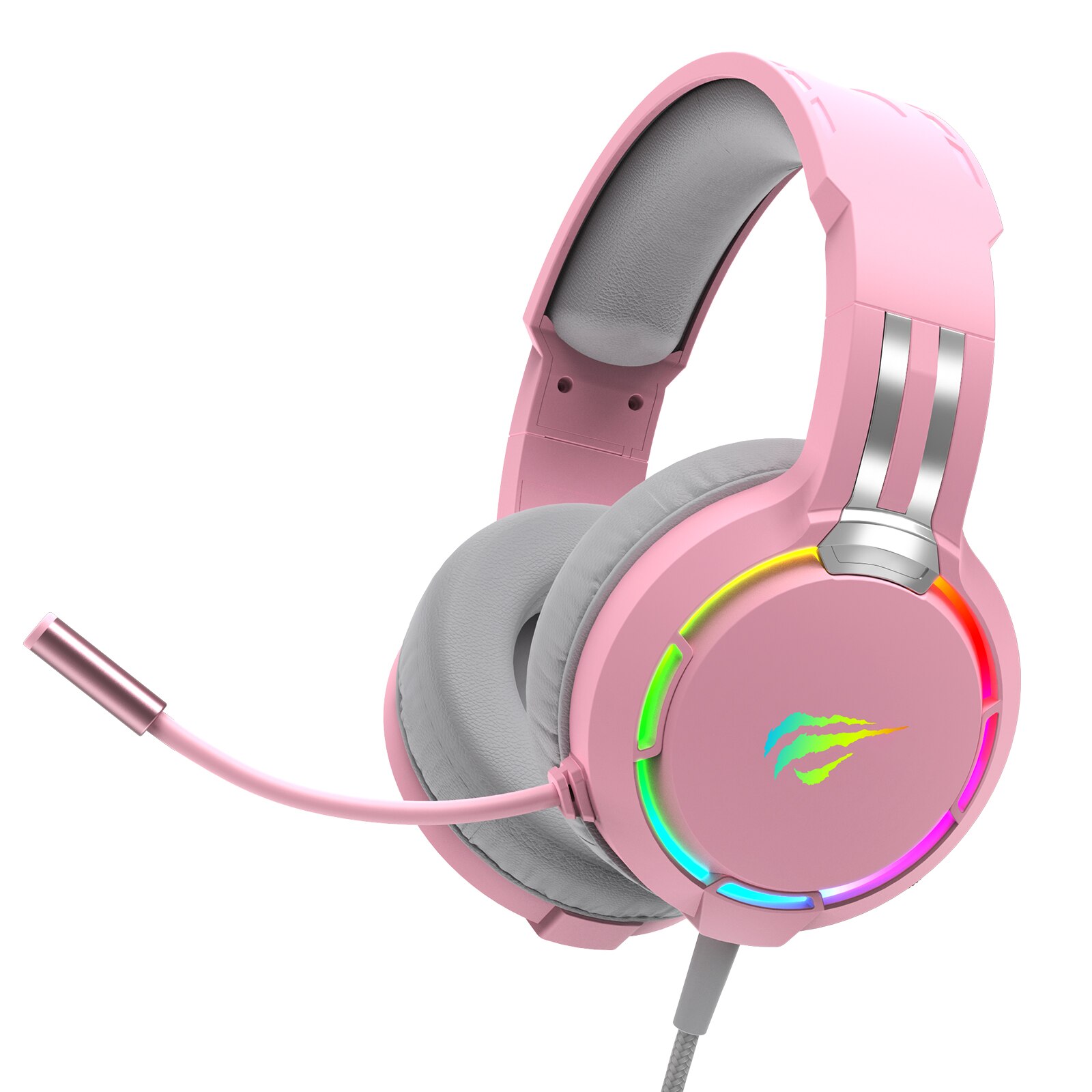 Havit-auriculares con micrófono para Gaming, audífonos profesionales HD con superbase envolvente, retroiluminación RGB, con cable para PC: HV-H2010D-Pink