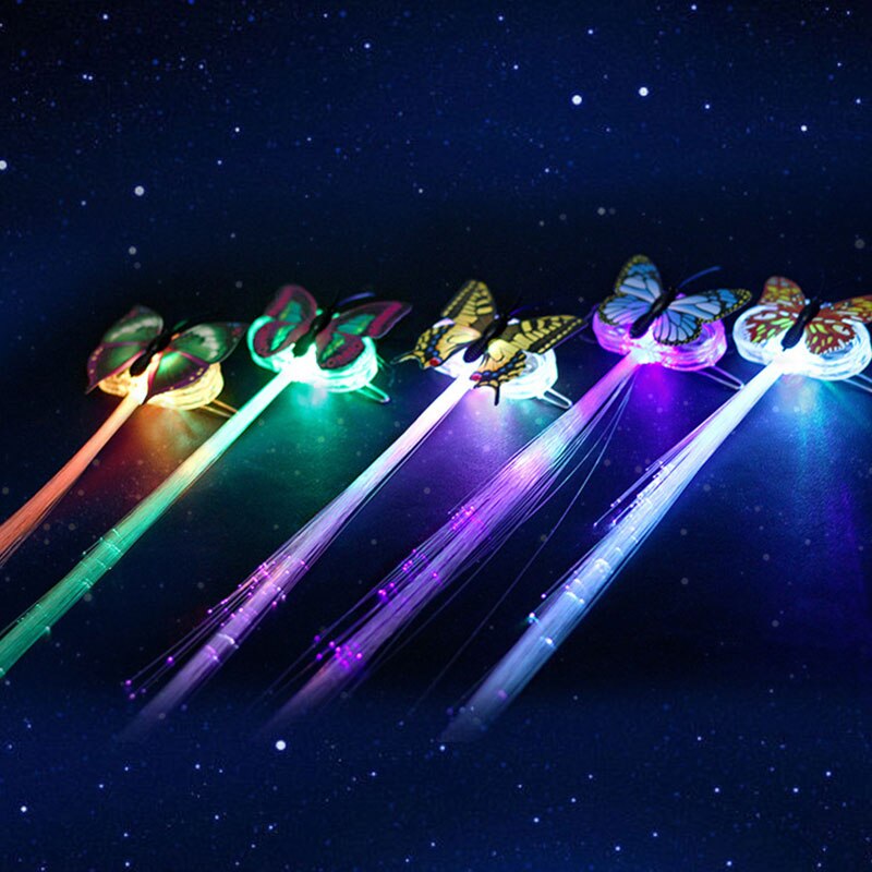 Christmas LED Colorful Butterfly Luminous Fiber Optic Wig Party Supplies Hair Accessories Luminous Braid Hairpin Weaving: Default Title