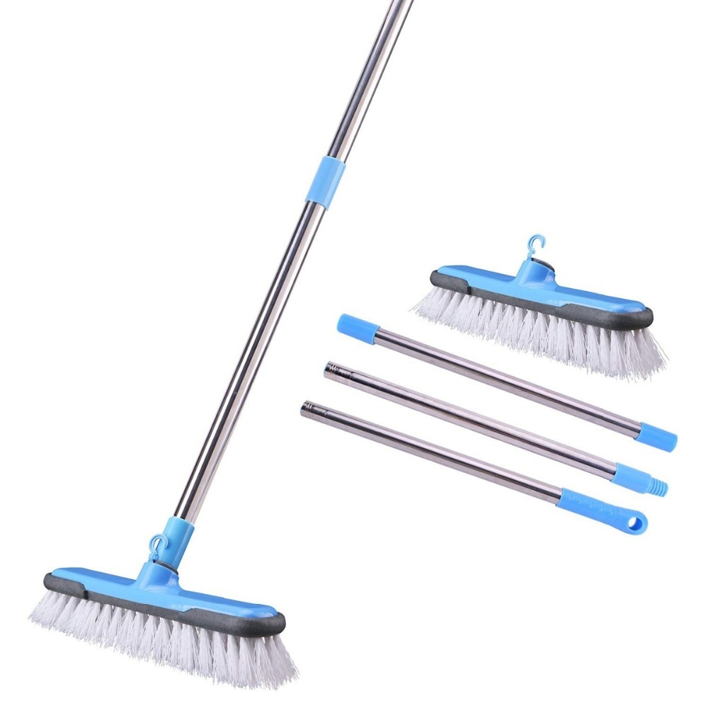 Floor Scrub Brush with Adjustable Long Handle Stiff Bristle Grout Brush Scrubber for Cleaning Bathroom, Kitchen, Wall,Tub & Tile