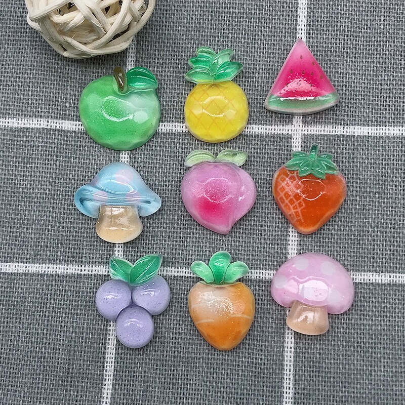 10 sztuk owoce półpłaskie kaboszony z żywicy Scrapbooking robić kokardki robić włosów centrum przypadku telefonu ozdoby Flatback DIY akcesoria