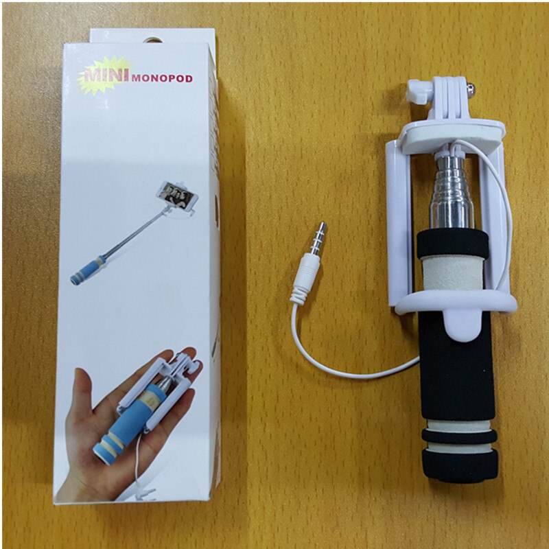Schattige mini spons opvouwbare selfie stick uitschuifbare mobiele telefoon camera monopod portret handheld voor iphone 6 6s plus 5 5s se 5: Zwart