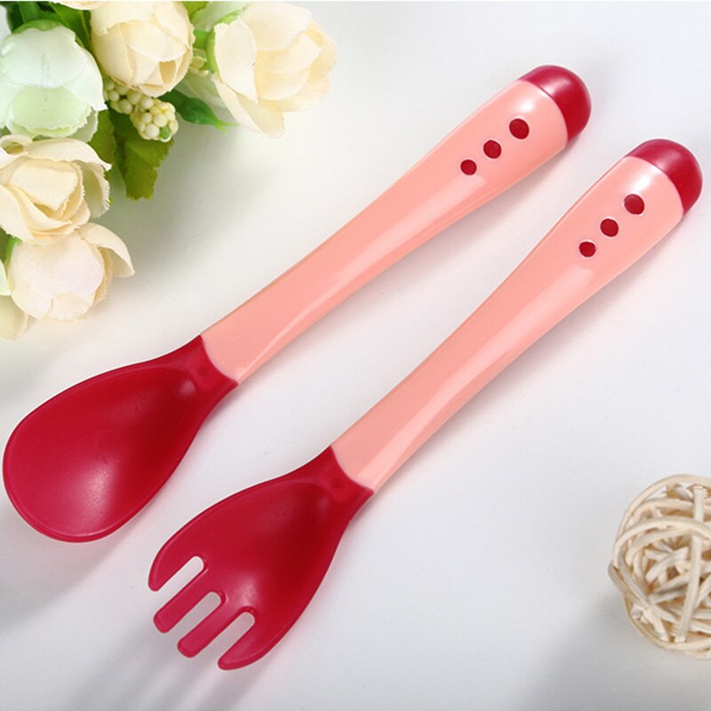 Rosiky Baby Thermochromic Sensing Silicon Spoon Kids Flatware Temperature Feeding Spoon 2 pcs/set