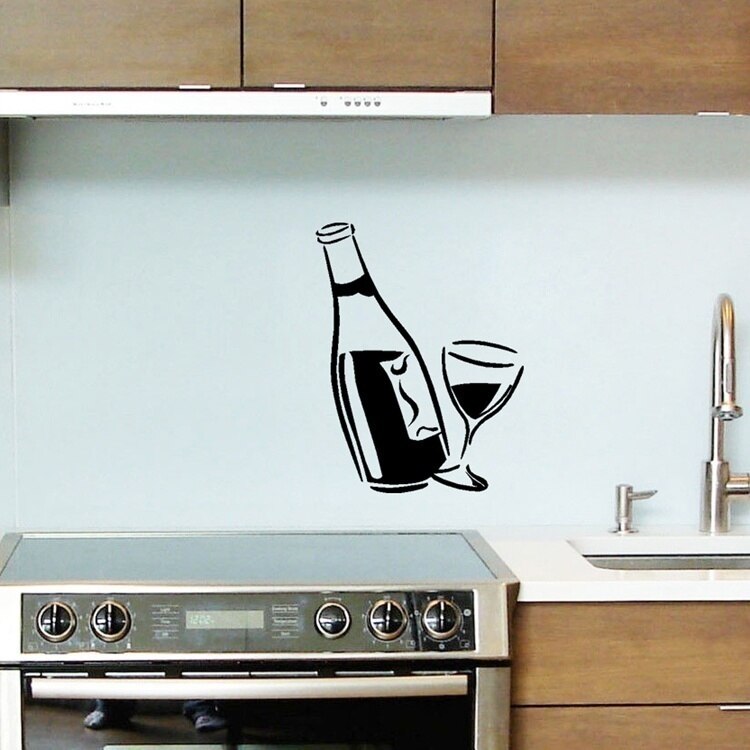 Vinglas og flaske køkken vægoverføringsbillede restaurant bar diy kunst vinyl klistermærke hjem værelse indretning