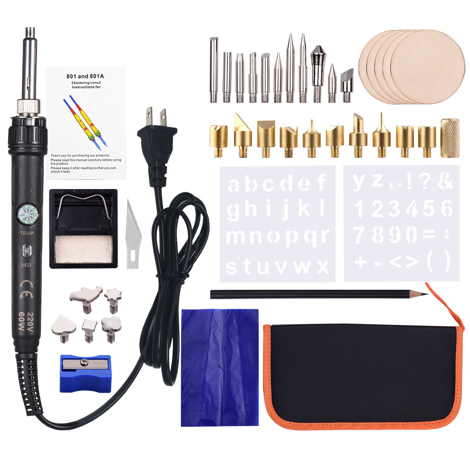 45Pcs Hout Brandende Tool Kit Pyrography Pen Verstelbare Temperatuur 150-450 ℃ Voor Hout Brandende Carving Embossing solderen: 45pcs US