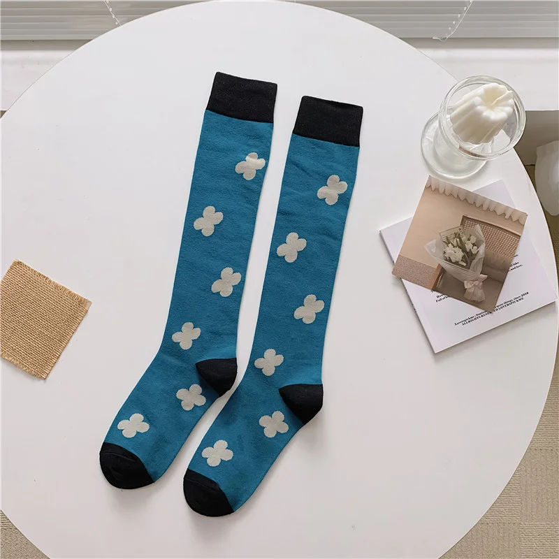 Sokker kvindelige midtlår læg- og knæstrømper fransk retro illustration litterær abstrakt gade forår og efterår bomuldssokker: Turkis