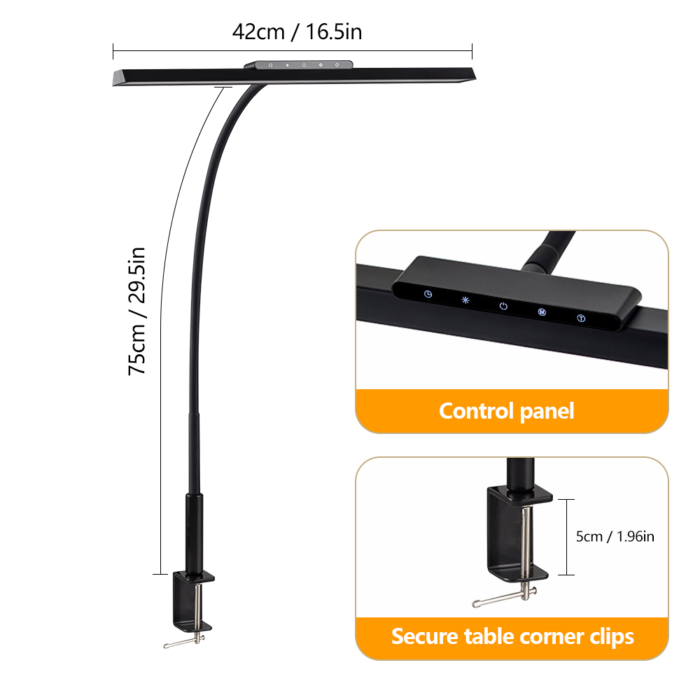 LED bureaulamp met klem Architect bureaulamp voor thuiskantoor Ultra heldere auto-dimmende PC-lamp Traploos dimbare tafellamp: M / Bruin