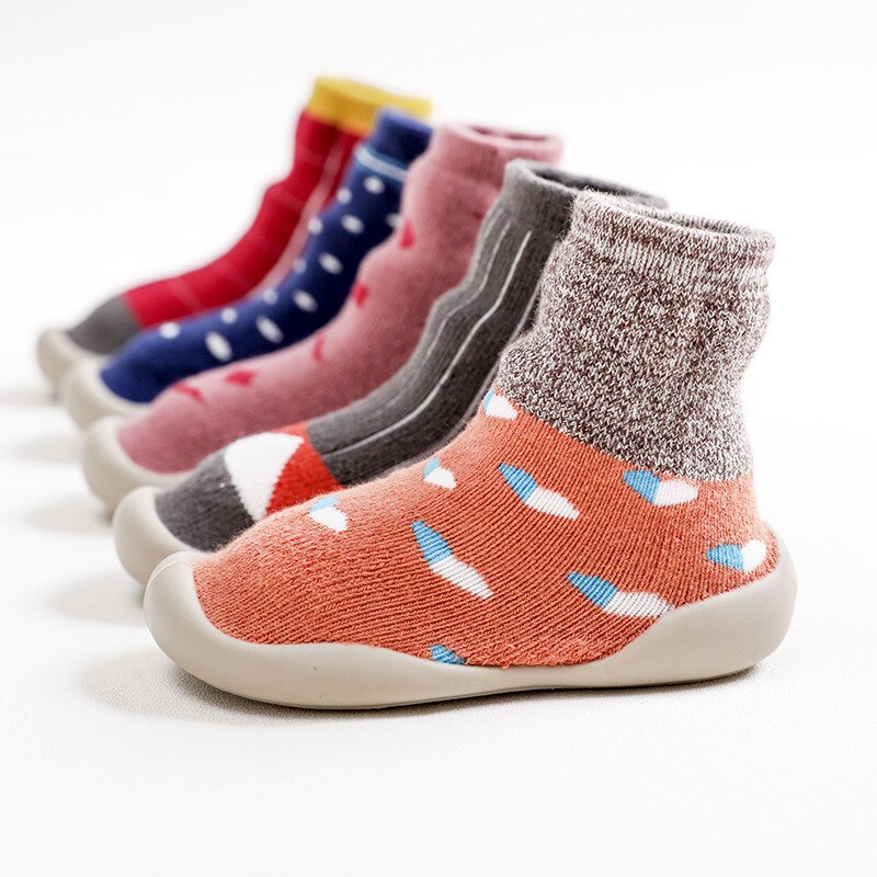 Unisex Toddler Socks Shoes Anti-slip Baby First Walker Shoes Boys Girls Kids Rubber Soft Floor Shoes Winter Warm Knit Booties