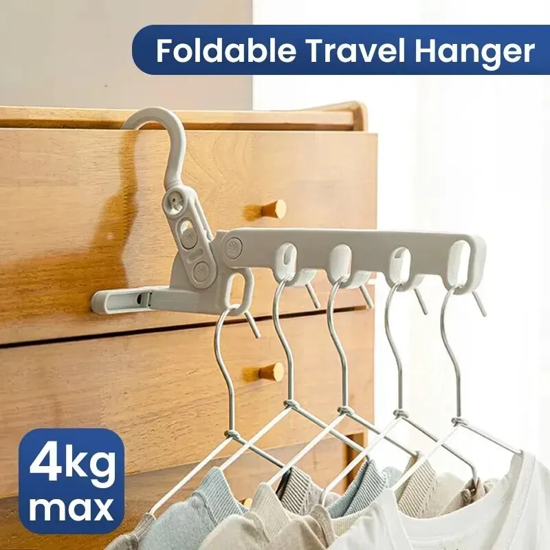 Tragbarer faltbarer Reise-KleiderbüGel, zusammenklappbarer Wäscheständer, Reise-KleiderbüGel, Hängeregal mit 5-See für Hotel, Camping, Reisen