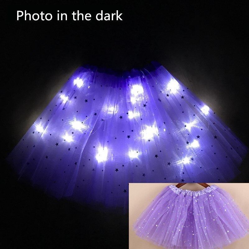 Style Mesh Skirt With Light Glows Children's Birthday Year Party Fun Girl's Skirt LED Strange Sky Blue: Lavender
