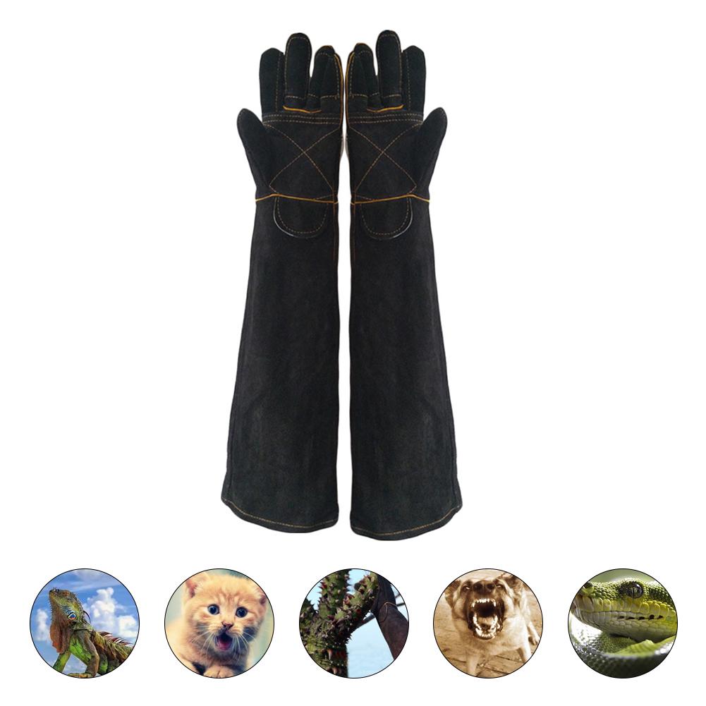 Guantes para mascotas guantes resistentes a la mordedura almohadilla de soporte de cuero de dos capas perro gato a prueba de corte Anti-Espino guantes para mascotas guantes de manejo de mascotas: 38cm / Black