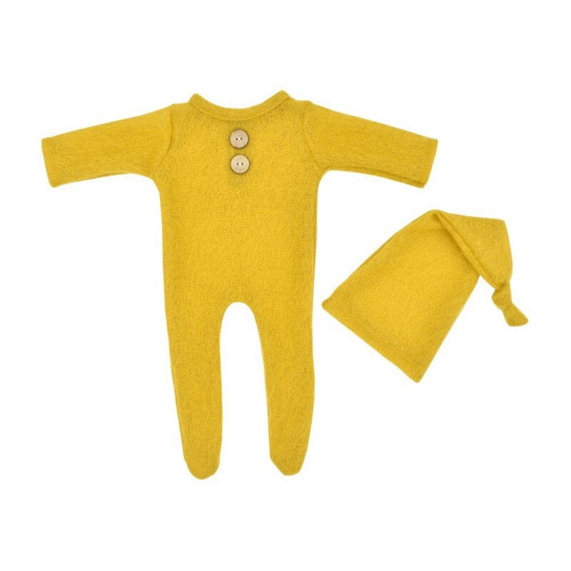 Mohair – barboteuse pour bébé, ensemble de 2 pièces, accessoires de photographie pour -nés, body en laine tricotée, P31B: YELLOW