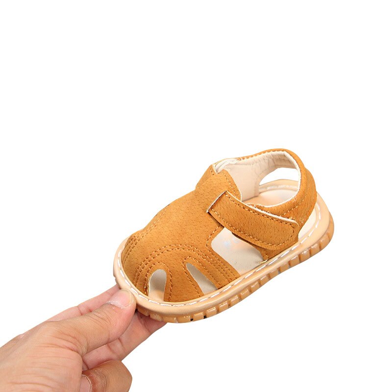 Pudcoco baby spædbørn blød sål skridsikker lukket tå baby drenge piger sommer first walkers flade knirkende sko