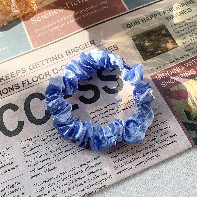 1Pc Elastic Hairbands Hair Tie for Women Satin Scrunchies Stretch Ponytail Holders Handmade Heandband Hair Accessories: blue-A