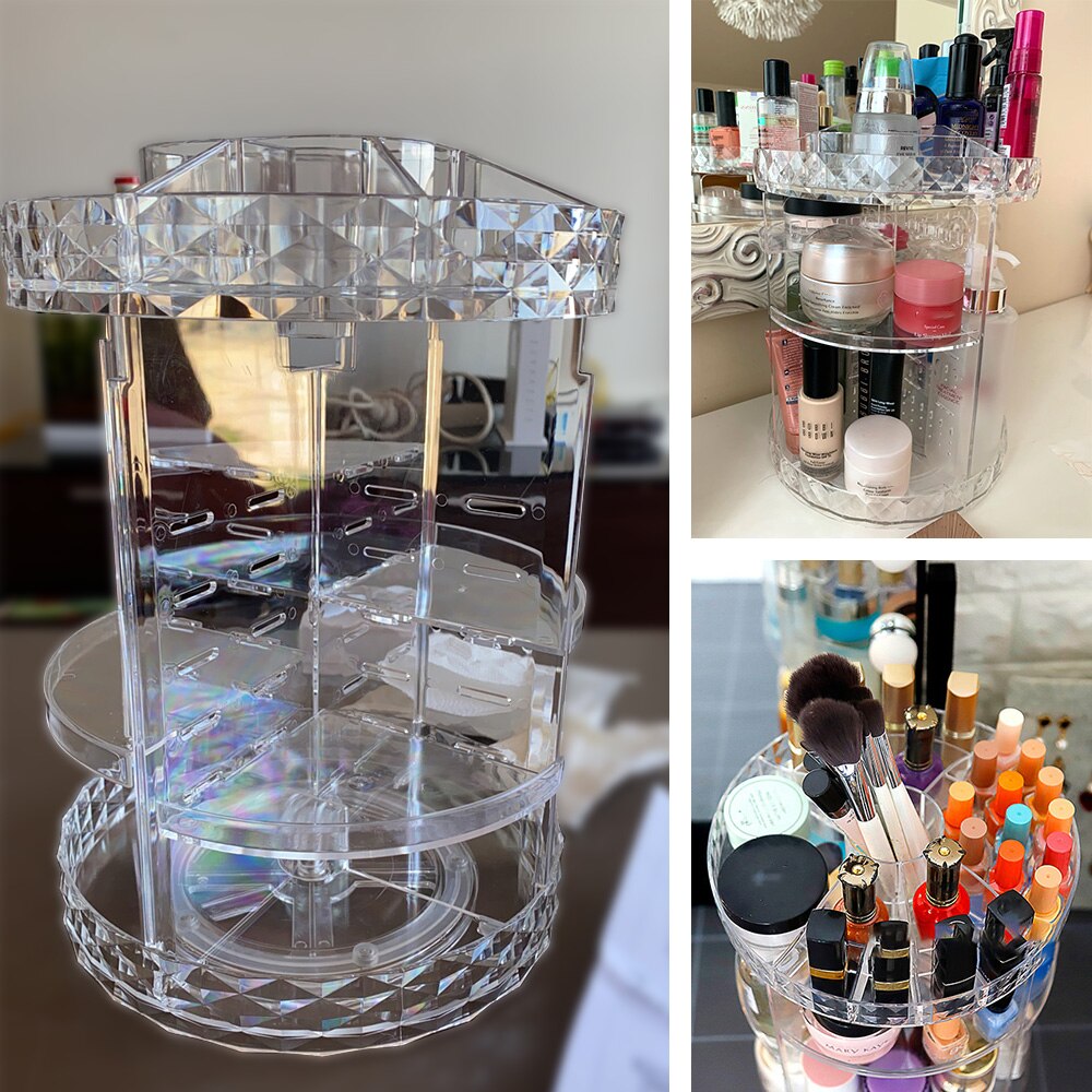 Rotating Makeup Organizer Detachable Cosmetic Storage Box Transparent Acrylic 360 Degree Rotation Multi-Function Rack