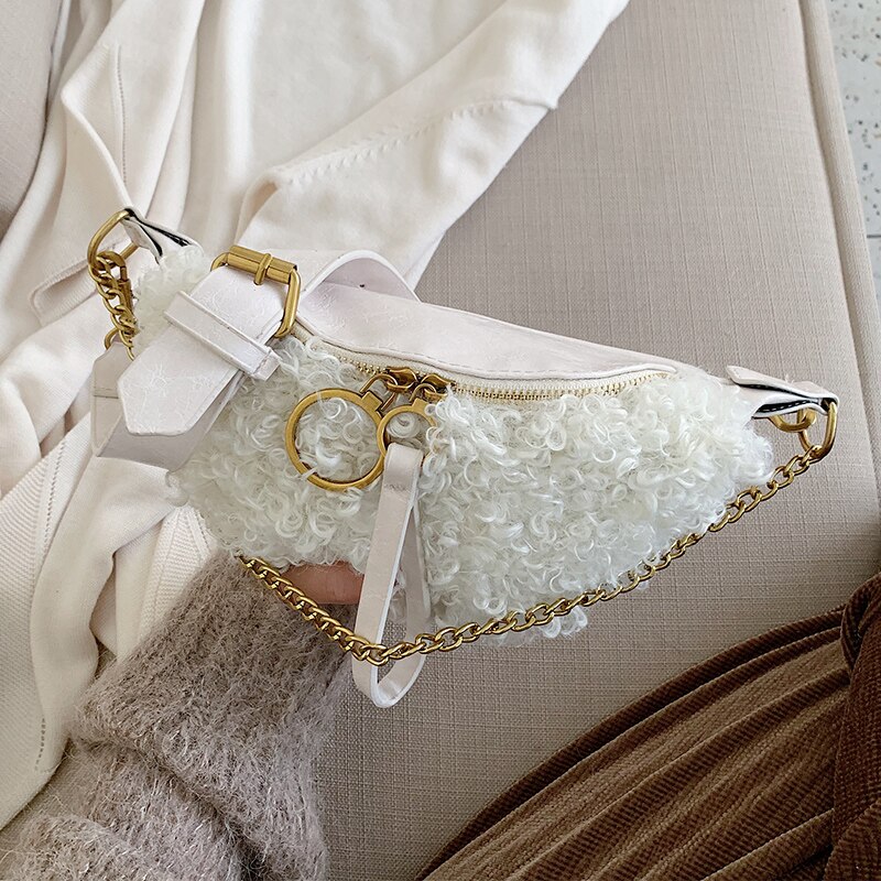 Dames kleine borsttas zachte pluche dames handtas ketting schoudertas messenger bag