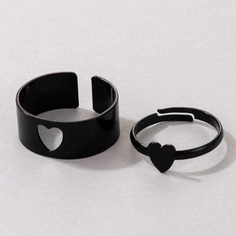 Amanti dello stile Punk farfalla anelli accoppiati anelli serpente dinosauro per donna uomo coppia anello aperto Set 2021 gioielli anelli mujer: black heart