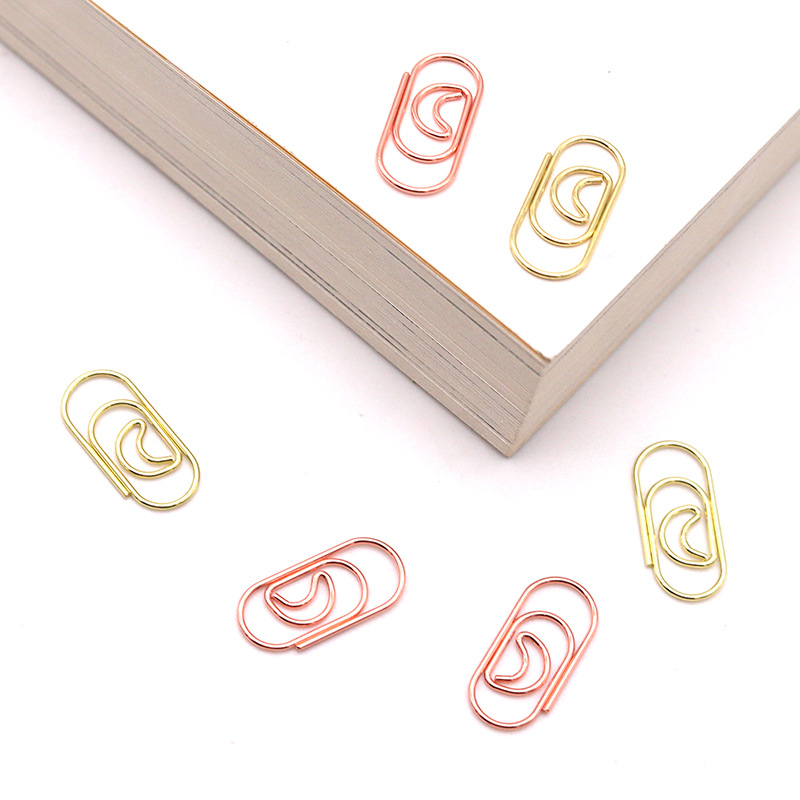 Mini Clip de papel de Luna, Clips de papel de Metal, clip pequeño decorativo de forma especial, alfileres de papel de modelado de Color oro rosa