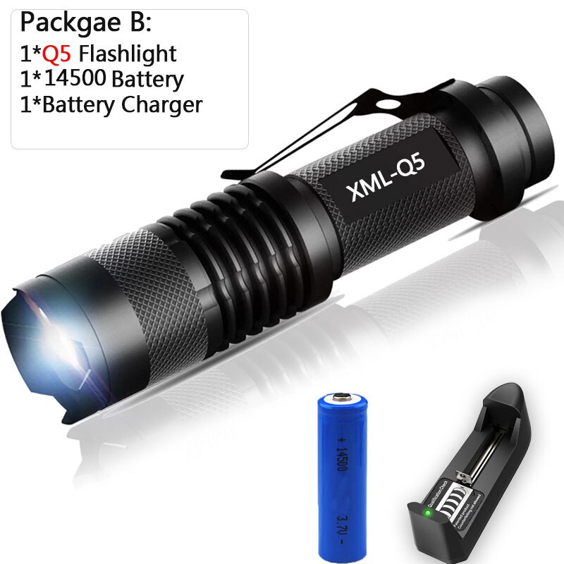 Mini linterna Led de 8000 LM, linterna led superbrillante Q5/T6/L2 linterna Led con zoom para pesca, Camping, bicicleta, luz 14500/18650: B