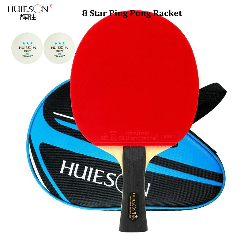 Huieson Tafeltennis Racket 7/8/9 Star Ping Pong Racket Lange Steel Korte Steel Dubbele Puistjes + 2 Stuks professionele Game Ballen: 8 star Long Handle