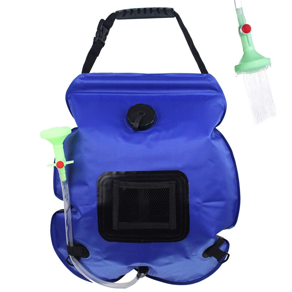 Water Bags 20L Outdoor Camping Hiking Solar Shower Bag Heating Camping Shower Climbing Hydration Bag Hose Switchable Shower Head: BLUE