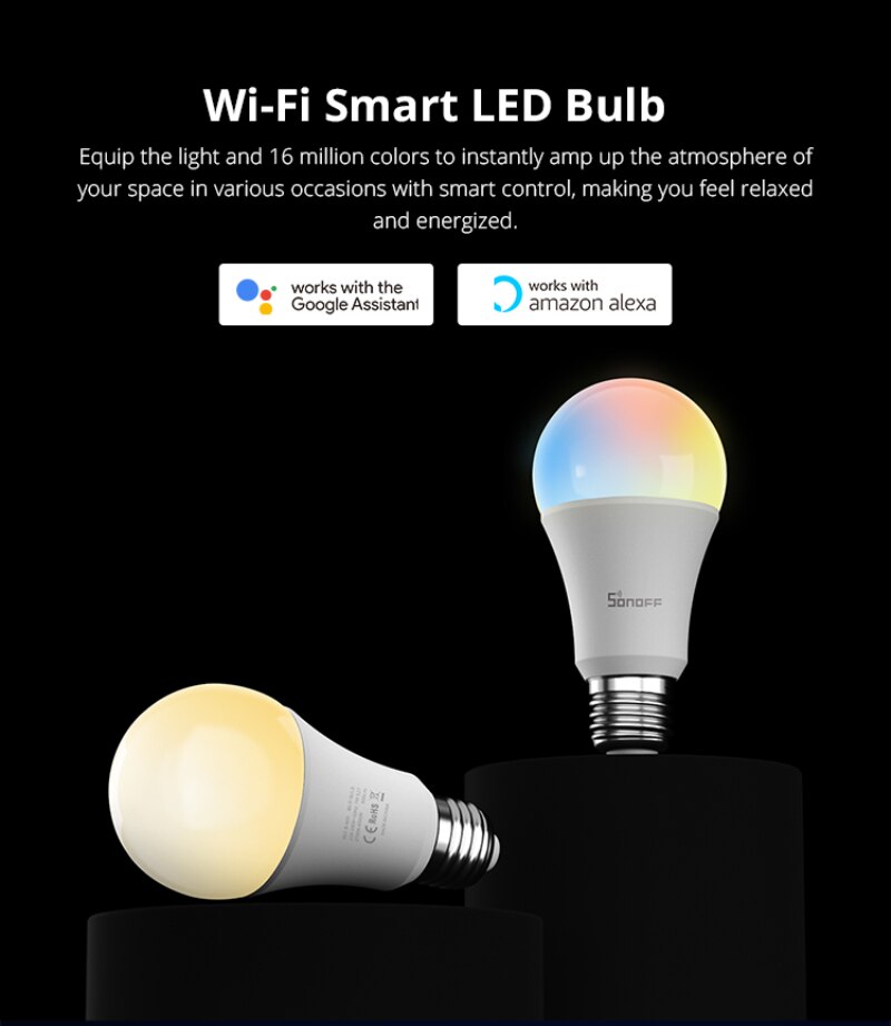 SONOFF-bombilla LED inteligente para el hogar, Bombilla inteligente con WiFi, RGB, frío y cálido, funciona con SONOFF, DW2-Wi-Fi, Sensor de puerta, Alexa y Google Home