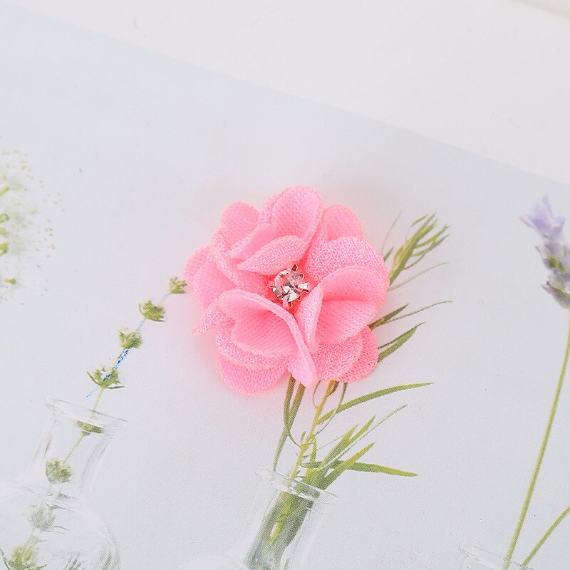 10 stks/partij Multi Kleuren Handgemaakte Kleine Stof Satijnen Bloemen met Rhinestone Applicaties Naaien Bruiloft Kleding Accessoires Bloemen