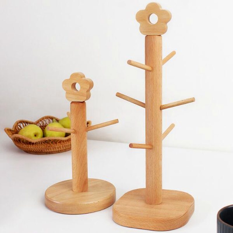 Solid Wood Mug Holder Beech Wood Cups Coffee Cup Stand Kitchen Tea Mug Storage Rack Jewelry Organizer