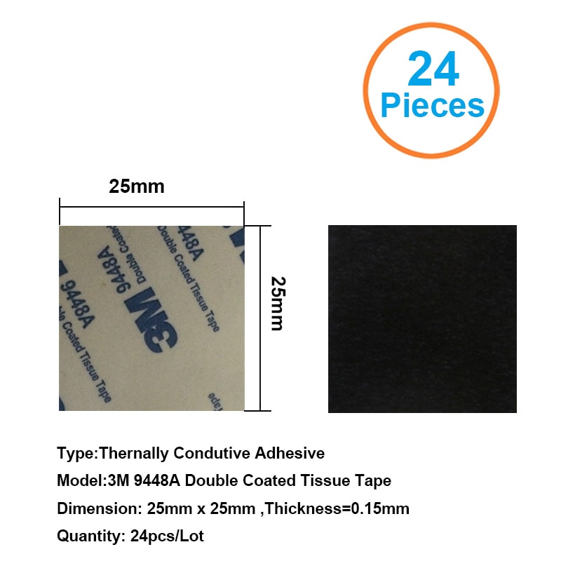 24 pièces 3M9448A 25x25x0.15mm Double enduit ruban adhésif thermoconducteur adhésif thermique pour radiateur dissipateur thermique