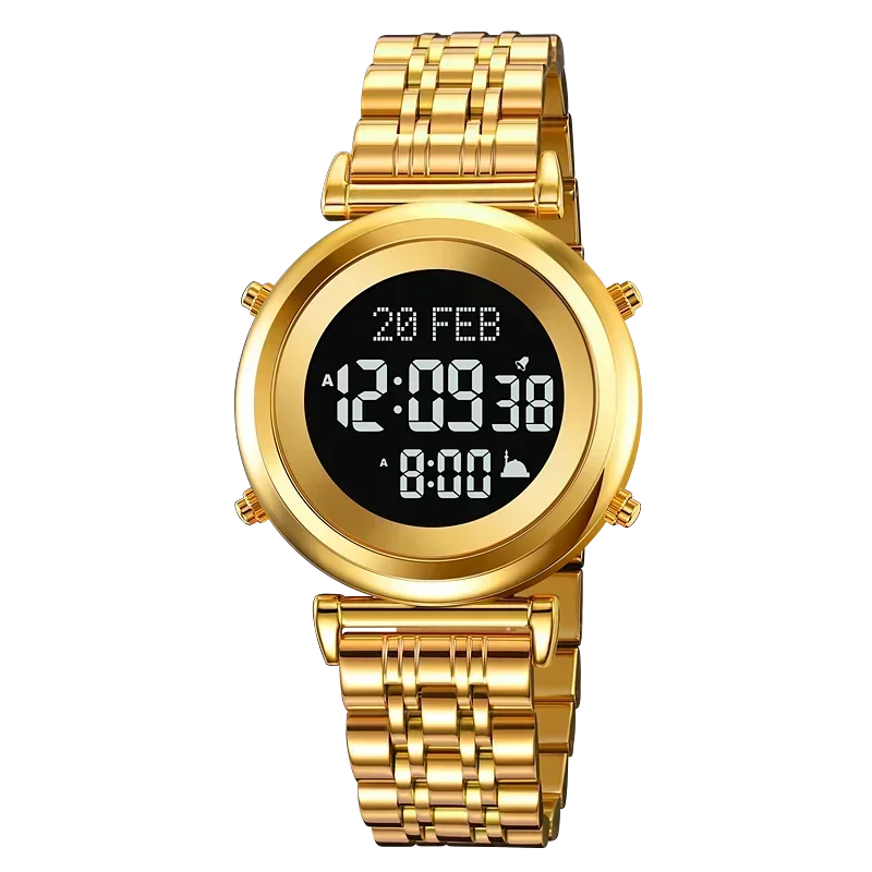Skmei 2139 Staal Moslim Azan Digitaal Horloge Heren Achterlicht Waterdicht Polshorloge Gebed Qibla Kompas Wekker Horloge 1861: Zilver