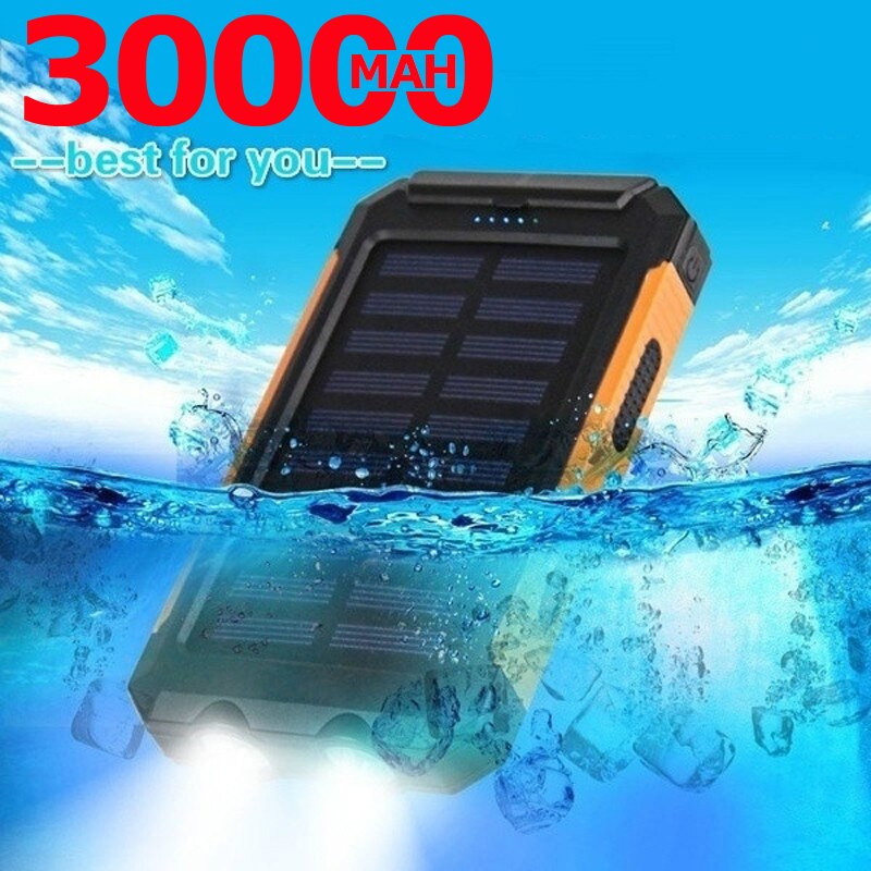 30000mAh Solar Power Bank Dual USB with SOS LED Charger Travel Waterproof External Battery for Iphone Samsung Xiaomi Powerbank