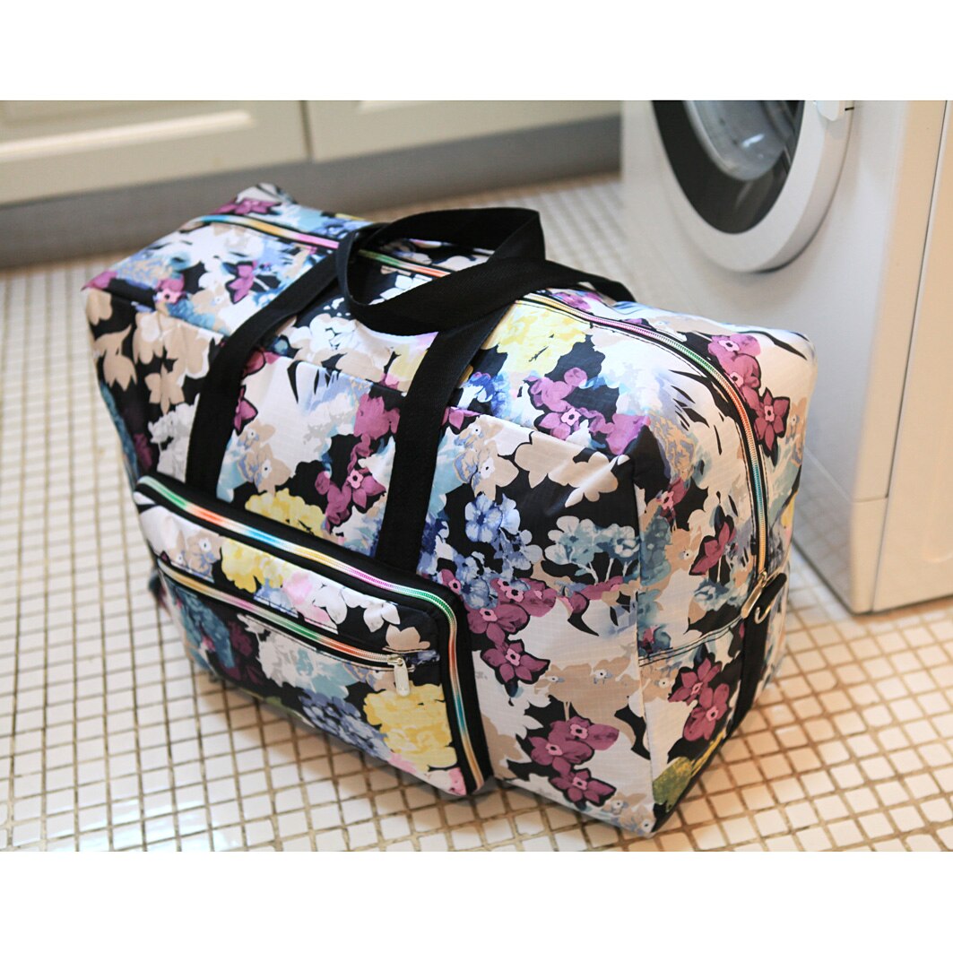 Bolso de viaje plegable con estampado de dibujos animados para mujer, bolsa de viaje de gran capacidad, impermeable, con estampado de perro, portátil, para acampar: Gris