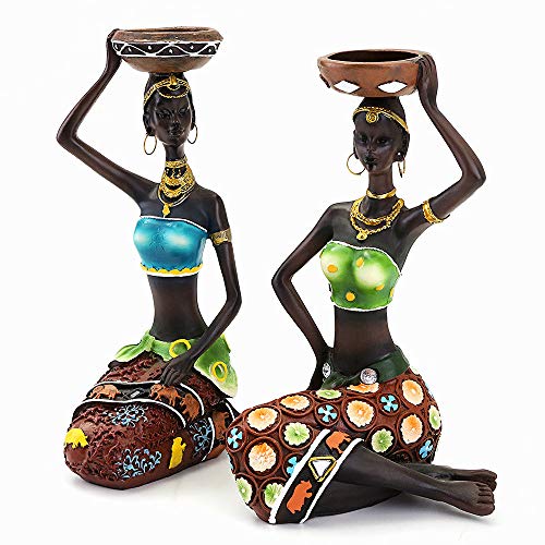 2 pakke afrikanske figurer ,8.5 "kvinder dekorative skulpturer lysestage centerpieces til spisebord tribal lady statue til