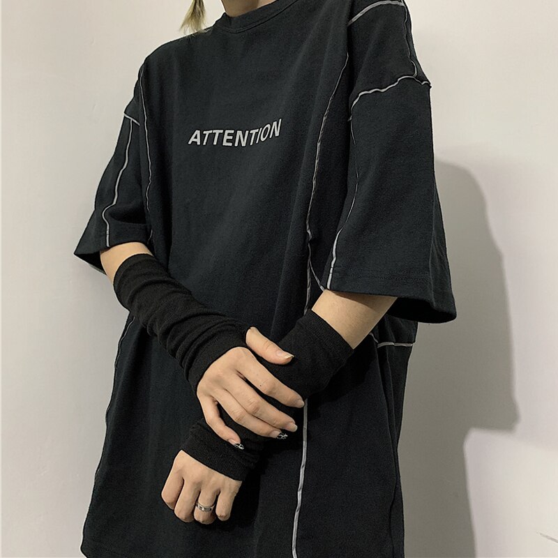 Solid Black Punk Gothic Unisex Fingerless Gloves Cuff Women Men manga Length Mittens Cool Stretch Arm Warmer Hip Hop Rock sleeve