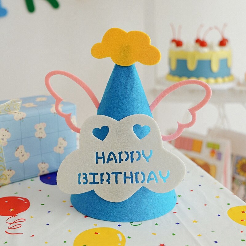 Ins Crown Birthday Hat with Wing Stars Adult Children Felt Party Hats Party Decor Kids Accessories Happy Birthday Decoration: Light Blue