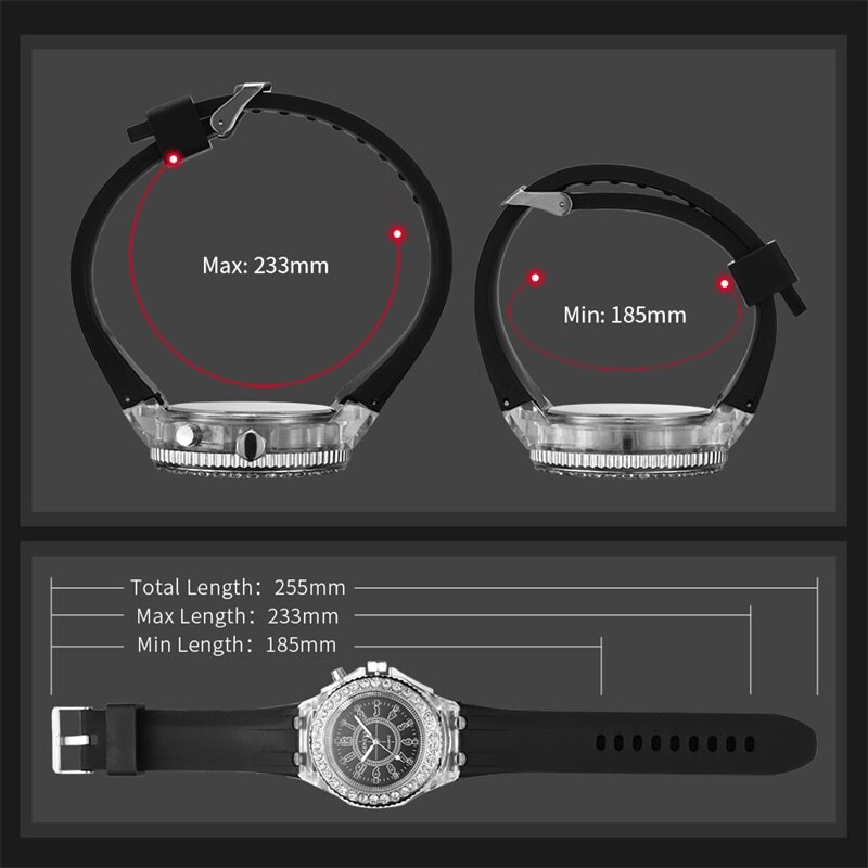 SYNOKE-relojes de cuarzo con luz Led para hombre y mujer, relojes de pulsera luminosos, con diamantes de imitación, para estudiantes y mujeres