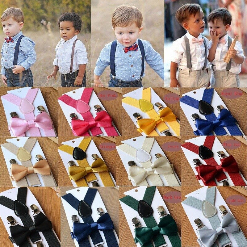 Conjunto de tirantes elásticos para niños, a juego esmoquin, traje Unisex para niño Y niña, pajarita, traje de boda ajustable Y cinturón de espalda